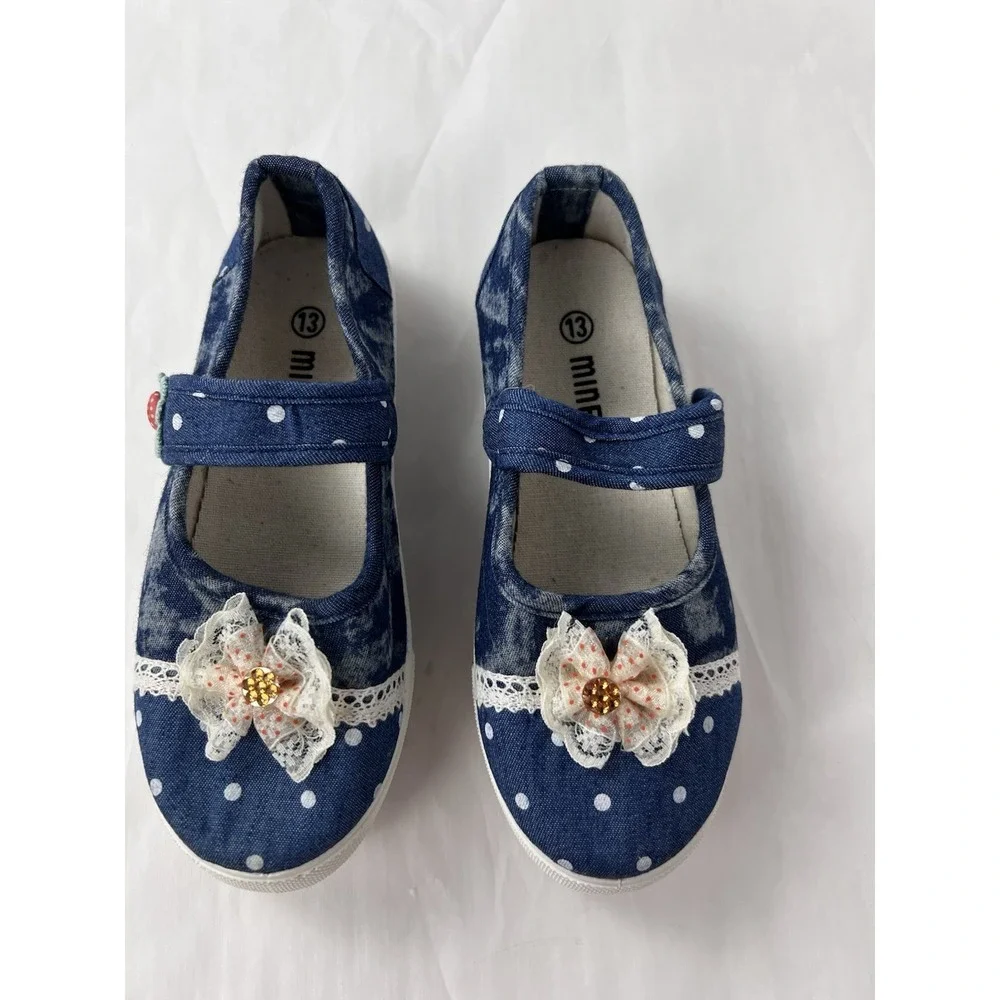 Mine Denim Mary Jane Girll's Polka Dot Shoes And Socks Size 13